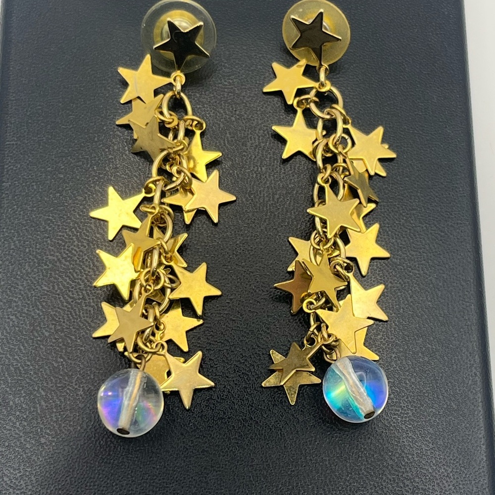 Celestial Gold Tone Star Dangle Drop Vintage Bead… - image 2